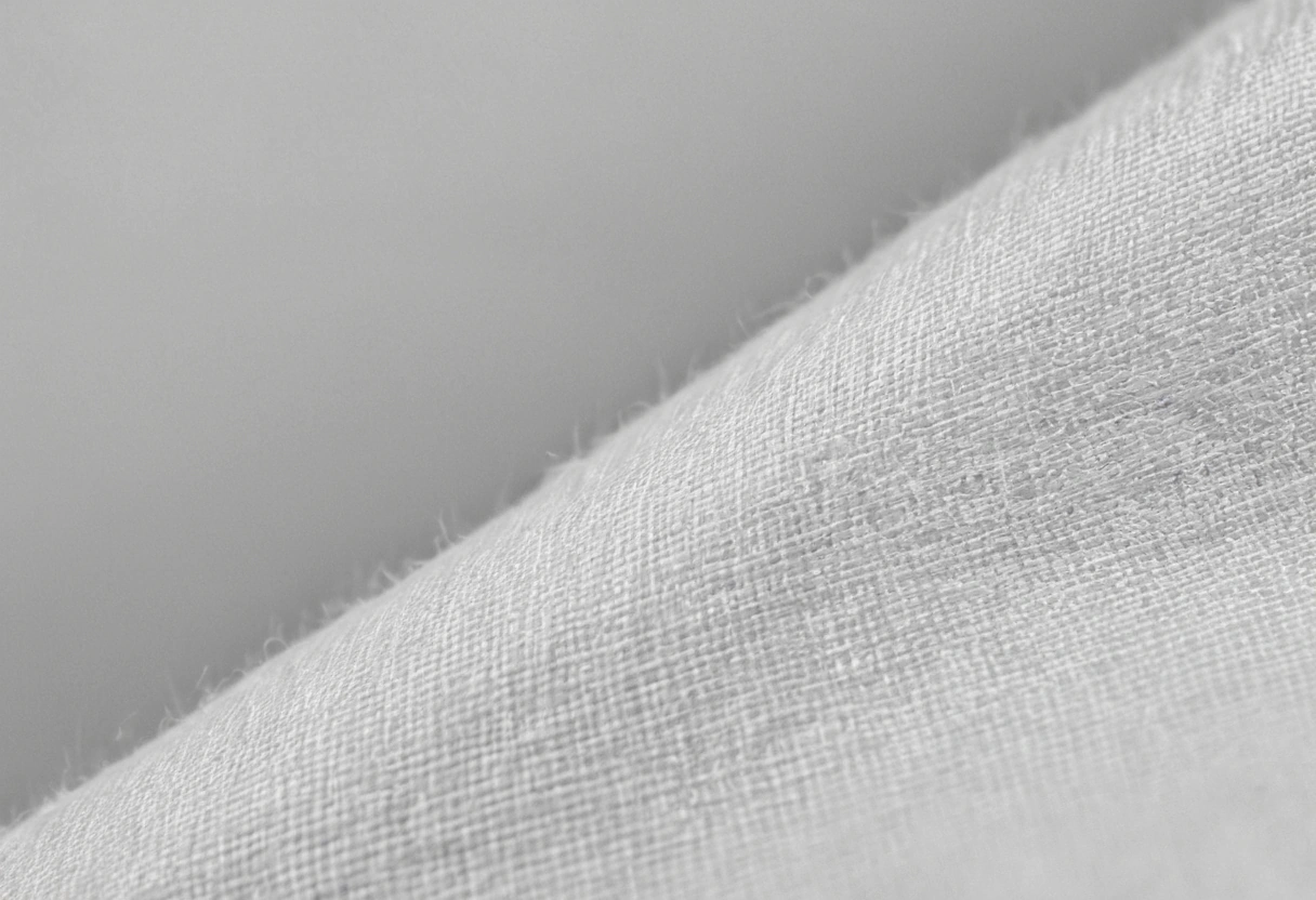 Macro photograph of white drapery lining cloth showing a fine plain weave with individual warp and weft threads
